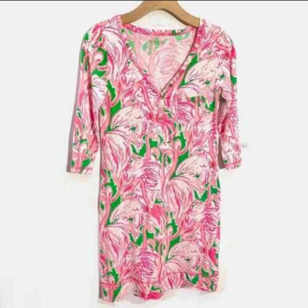 NWT LILLY PULITZER pink colony flamingo dress 100% Pima Cotton. soft! - Picture 3 of 12